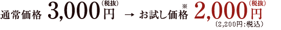 通常価格3,000円(税抜) → お試し価格※2,000円(税抜)