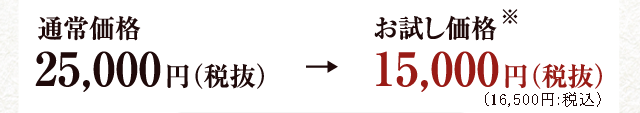 通常価格25,000円（税抜） → お試し価格※15,000円 （税抜）