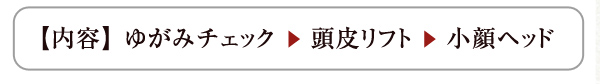 【内容】 ゆがみチェック　 頭皮リフト 　小顔ヘッド